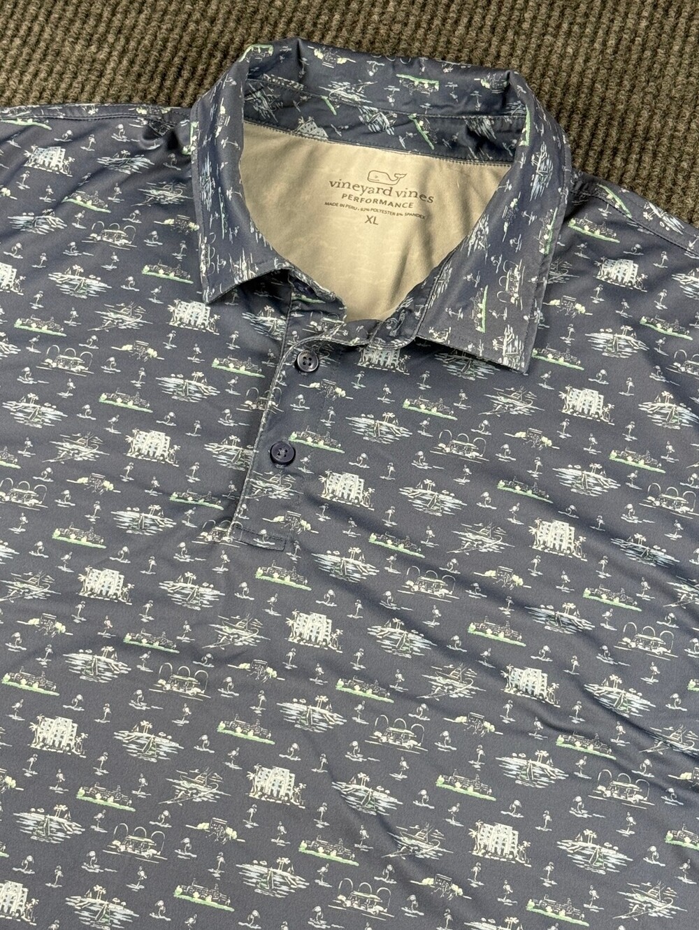 Vineyard Vines Performance Polo Mens XL Short Sleeve Blue All Over Print Stretch